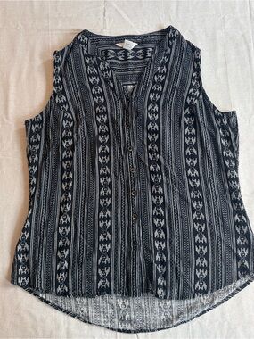 Weatherproof Black & White Sleeveless Button-Front Striped Tank